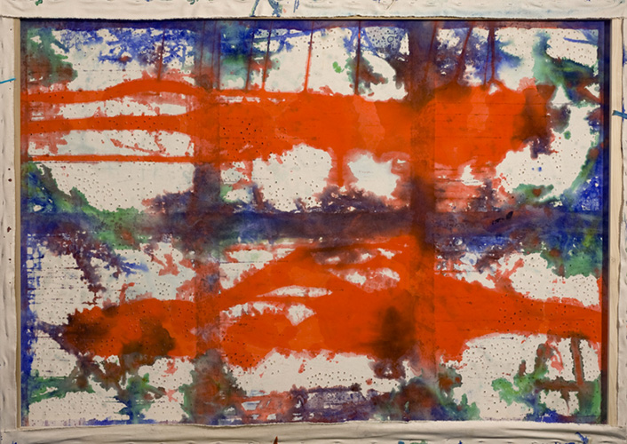 57x79 inches, cloth and acrylic mediums and paint on canvas