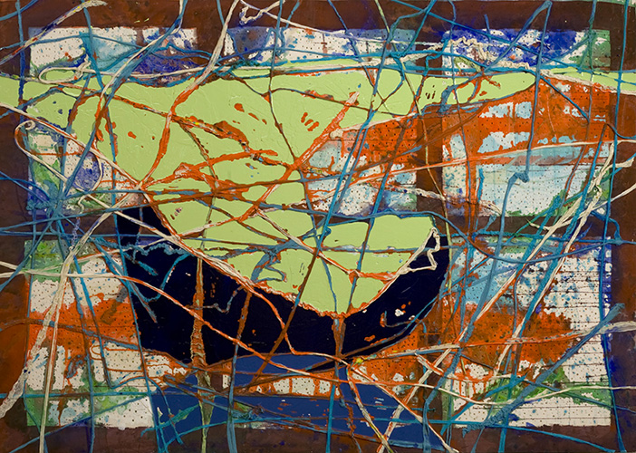 57x79 inches, cloth and acrylic mediums and paint on canvas
