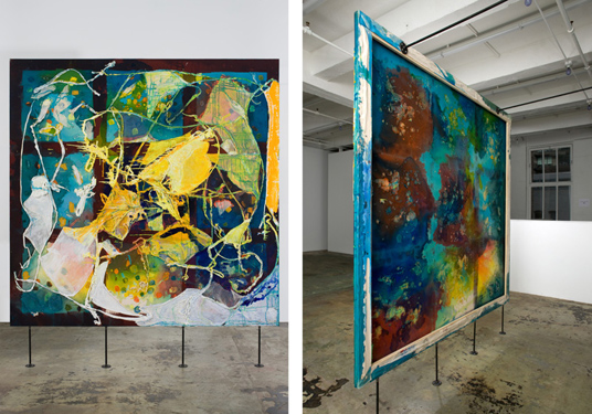 79×79 inches, acrylic on canvas with cheesecloth.