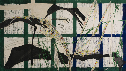 72x126 inches, acrylic and painted cloth on canvas