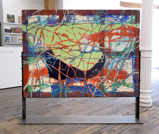 57x79 inches, cloth and acrylic mediums and paint on canvas